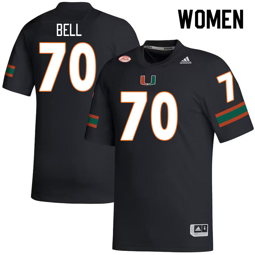 Women #70 Markel Bell Miami Hurricanes College Football Jerseys Stitched-Black